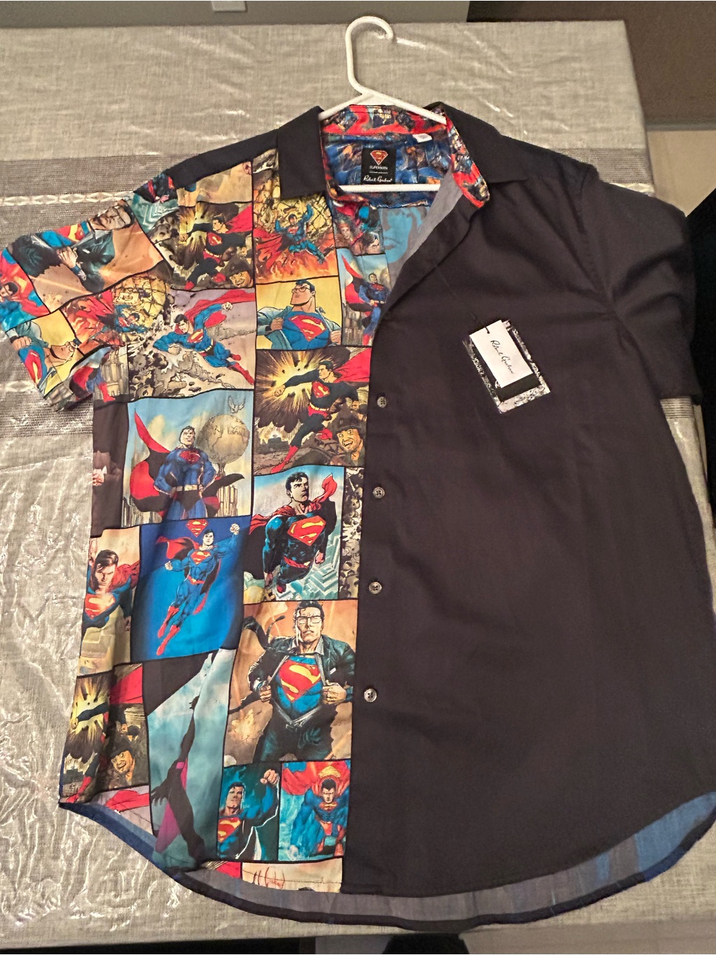 Robert Graham Black & Multicolor Superman Panel Short-Sleeve Shirt
